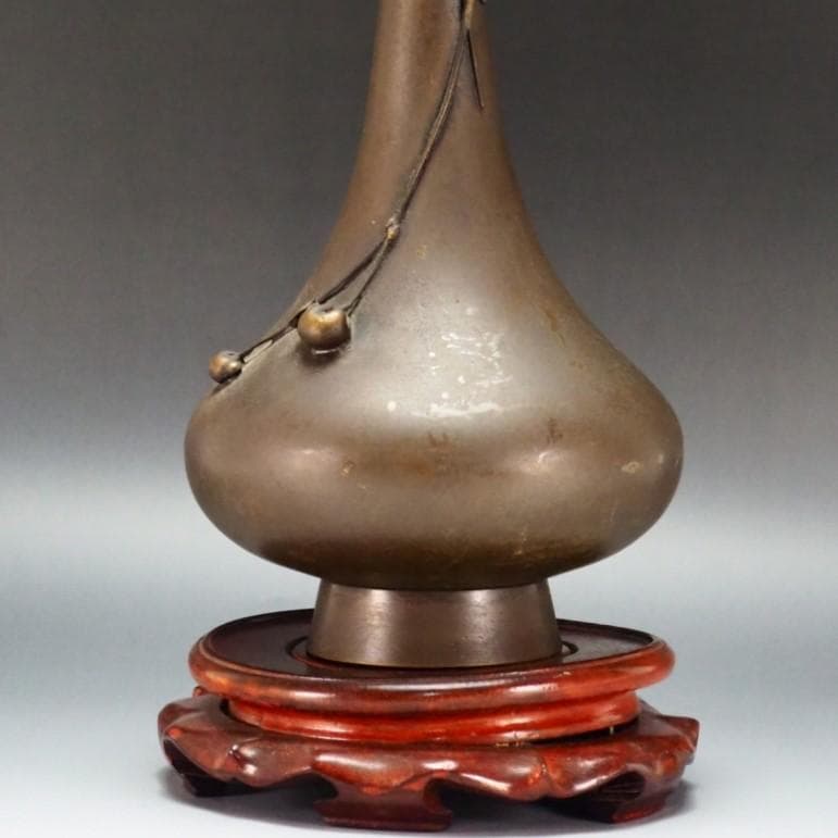 ◆『大島如雲』作 唐銅製 蟹飾瓢箪花瓶◆検）加納夏雄 後藤一乗 桂光春 明治金工