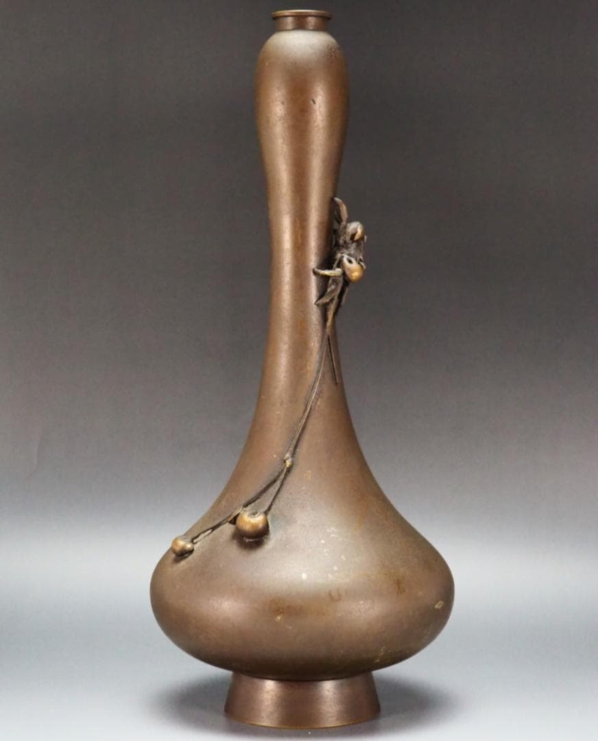 ◆『大島如雲』作 唐銅製 蟹飾瓢箪花瓶◆検）加納夏雄 後藤一乗 桂光春 明治金工