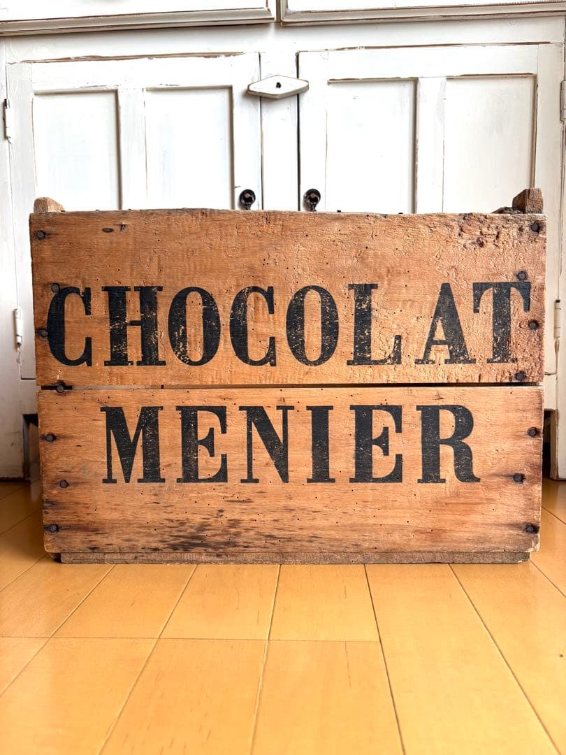 アンティーク　特大　ショコラムニエ　ウッドコンテナ　木箱　ボックス　ステンシル