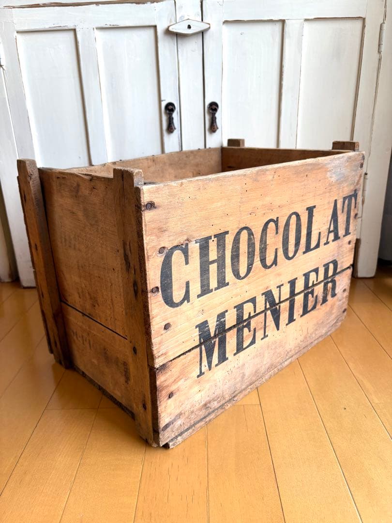 アンティーク　特大　ショコラムニエ　ウッドコンテナ　木箱　ボックス　ステンシル