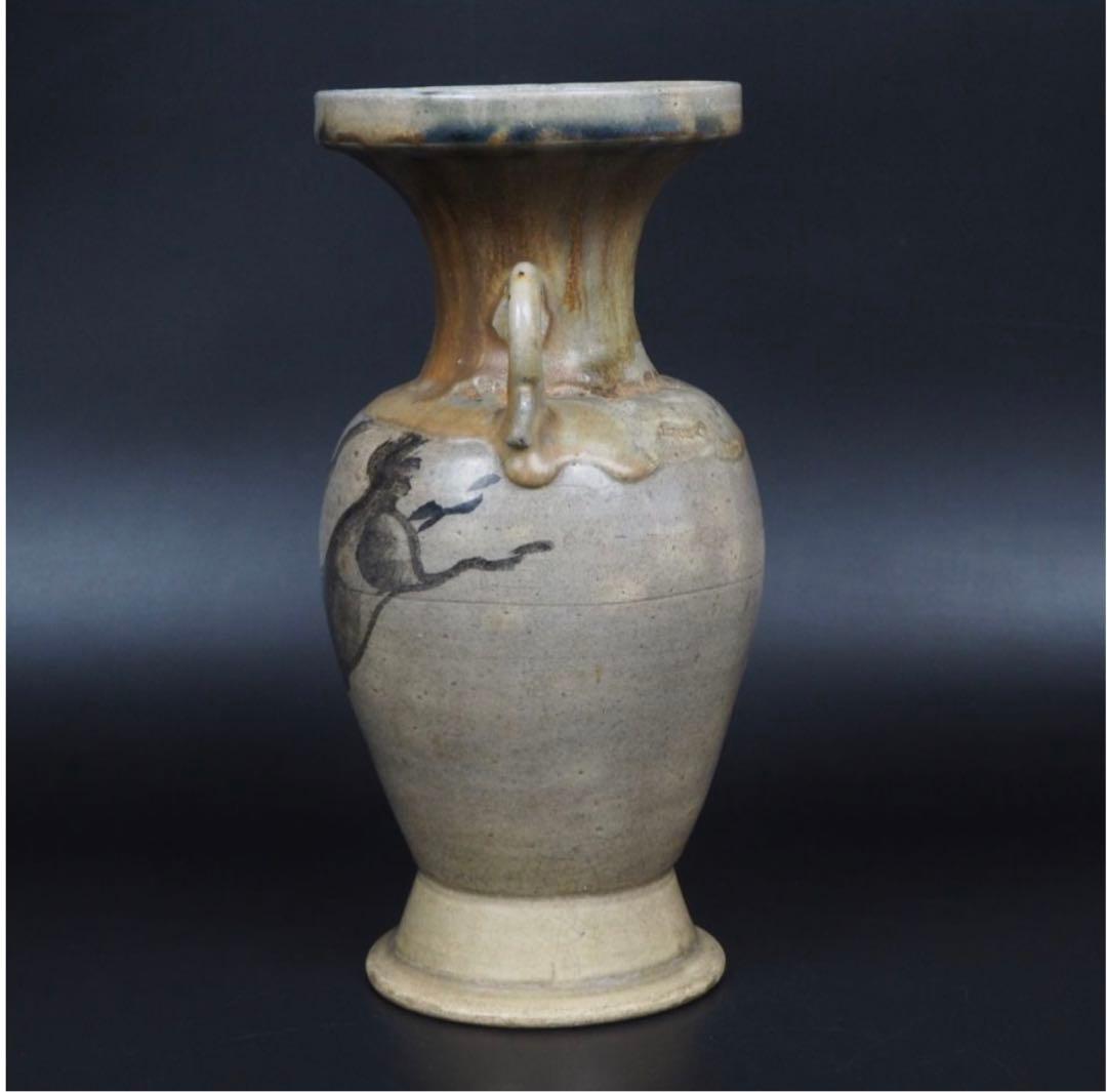 送料無料　明治期 古相馬双耳花瓶 　高さ25.5ｃｍ