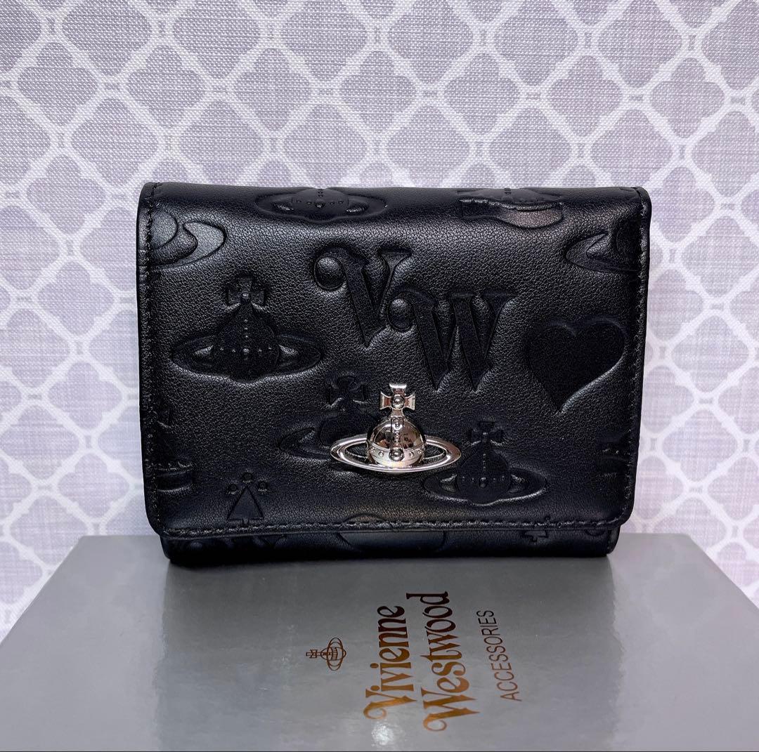 【新作✩内柄も素敵】Vivienne Westwood 三つ折り財布 マット 黒
