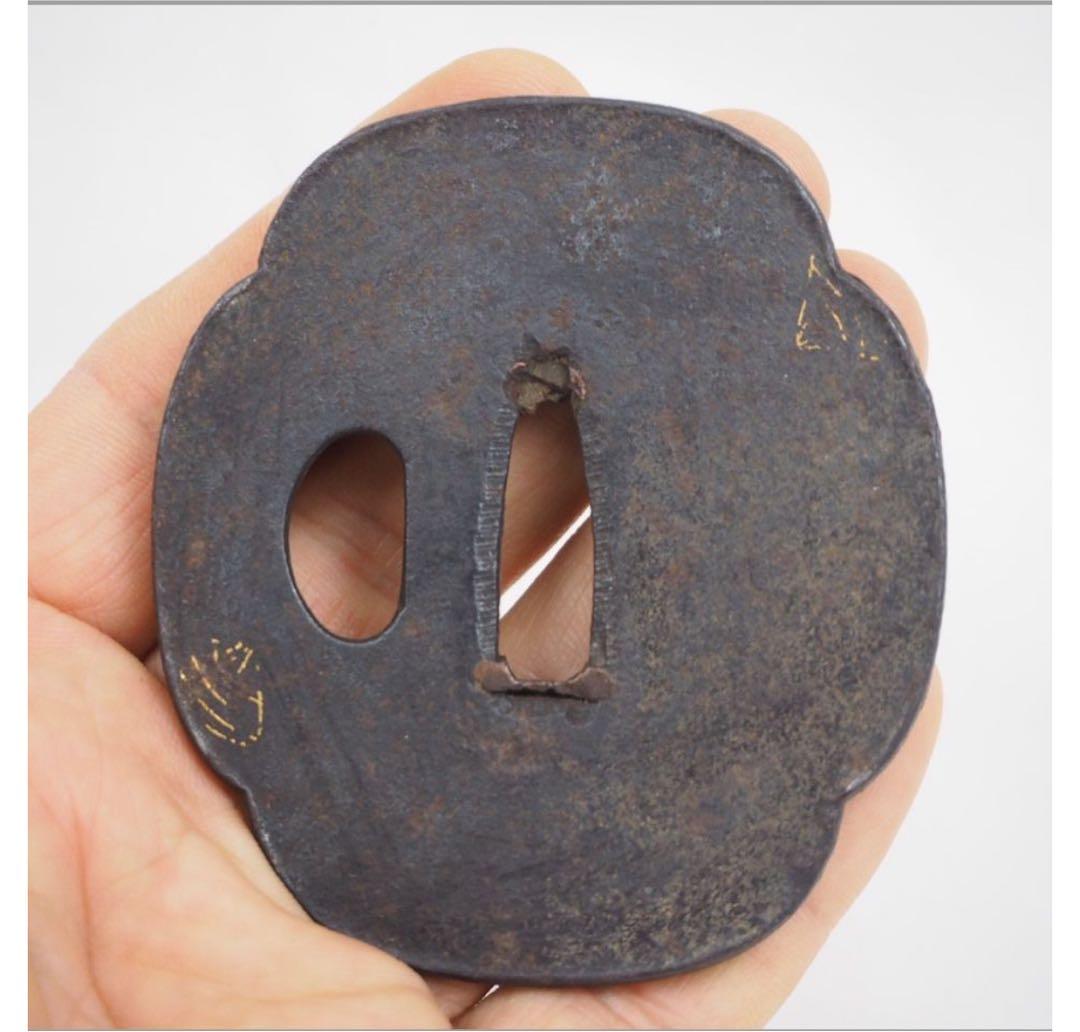 送料無料　江戸時代　木瓜形金象嵌鉄鍔