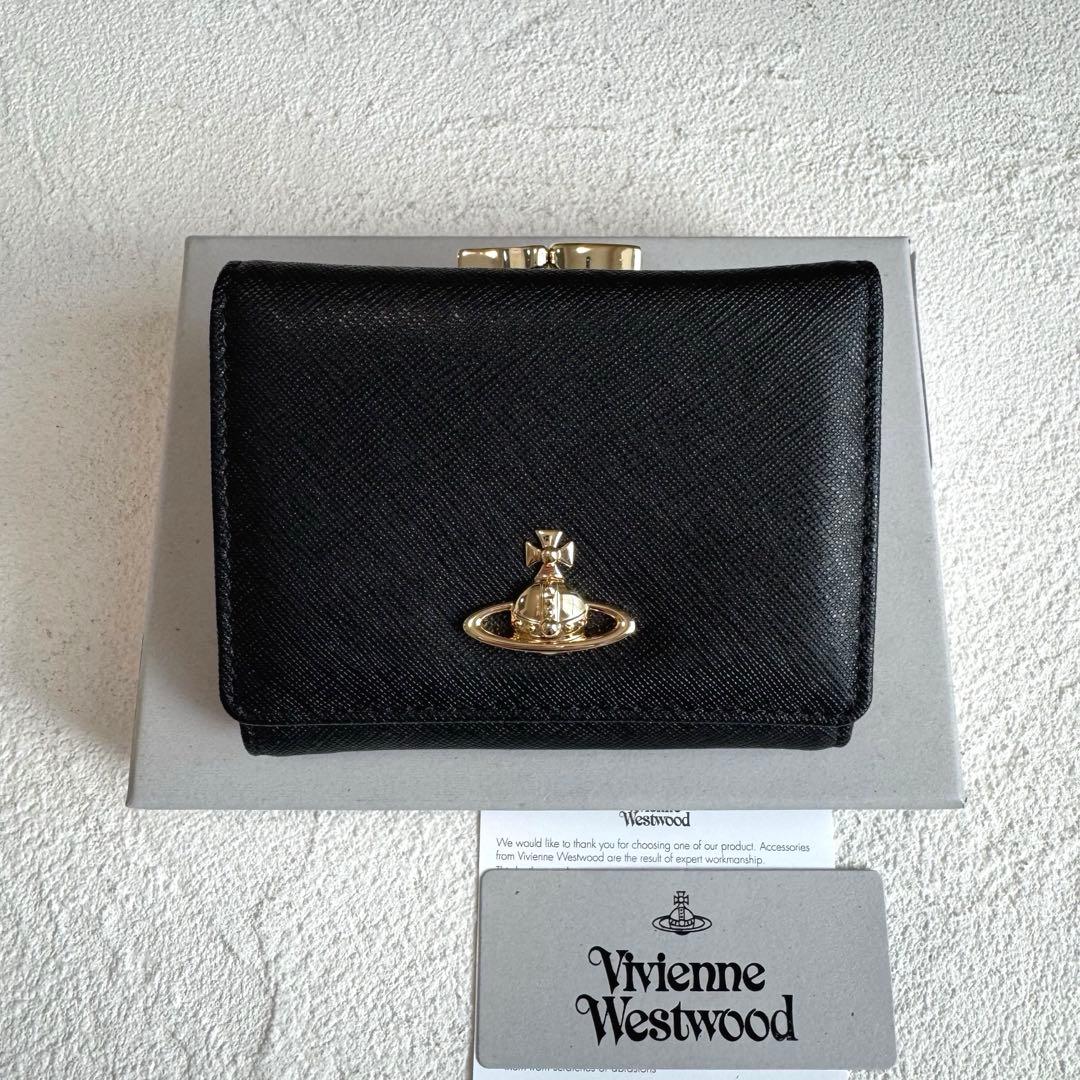 ヴィヴィアンウエストウッド 三つ折り財布 がま口 オーブ レザー ブラック