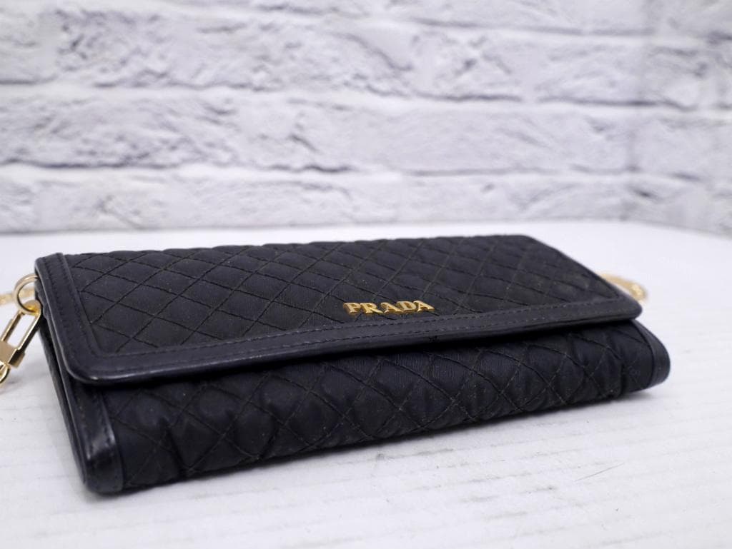 美品◆ PRADA プラダ キルティングナイロン ショルダー バッグ 長財布 黒