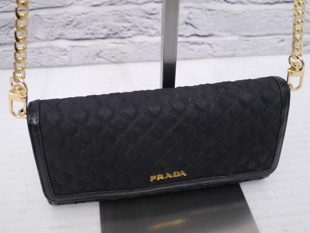 美品◆ PRADA プラダ キルティングナイロン ショルダー バッグ 長財布 黒