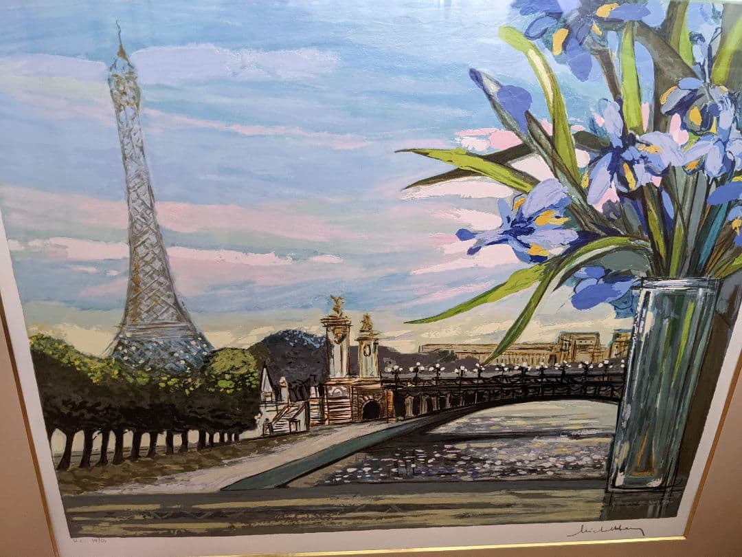 絵画　エッフェル塔とアイリス