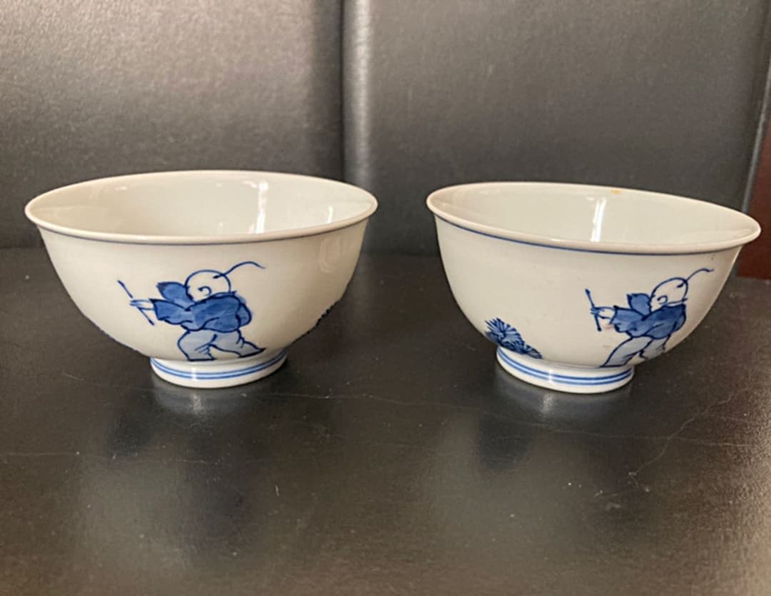 清水焼　窯元東　唐子　煎茶茶碗　大正時代　２個セット