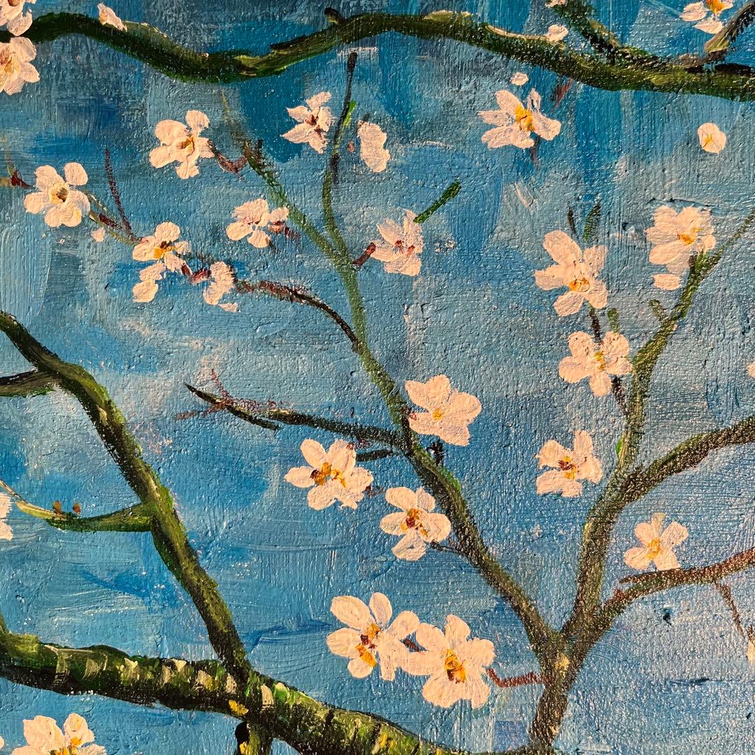 ★秀作★ 手書き油絵 ゴッホ 花咲くアーモンドの花 額付 絵画 インテリア油彩画