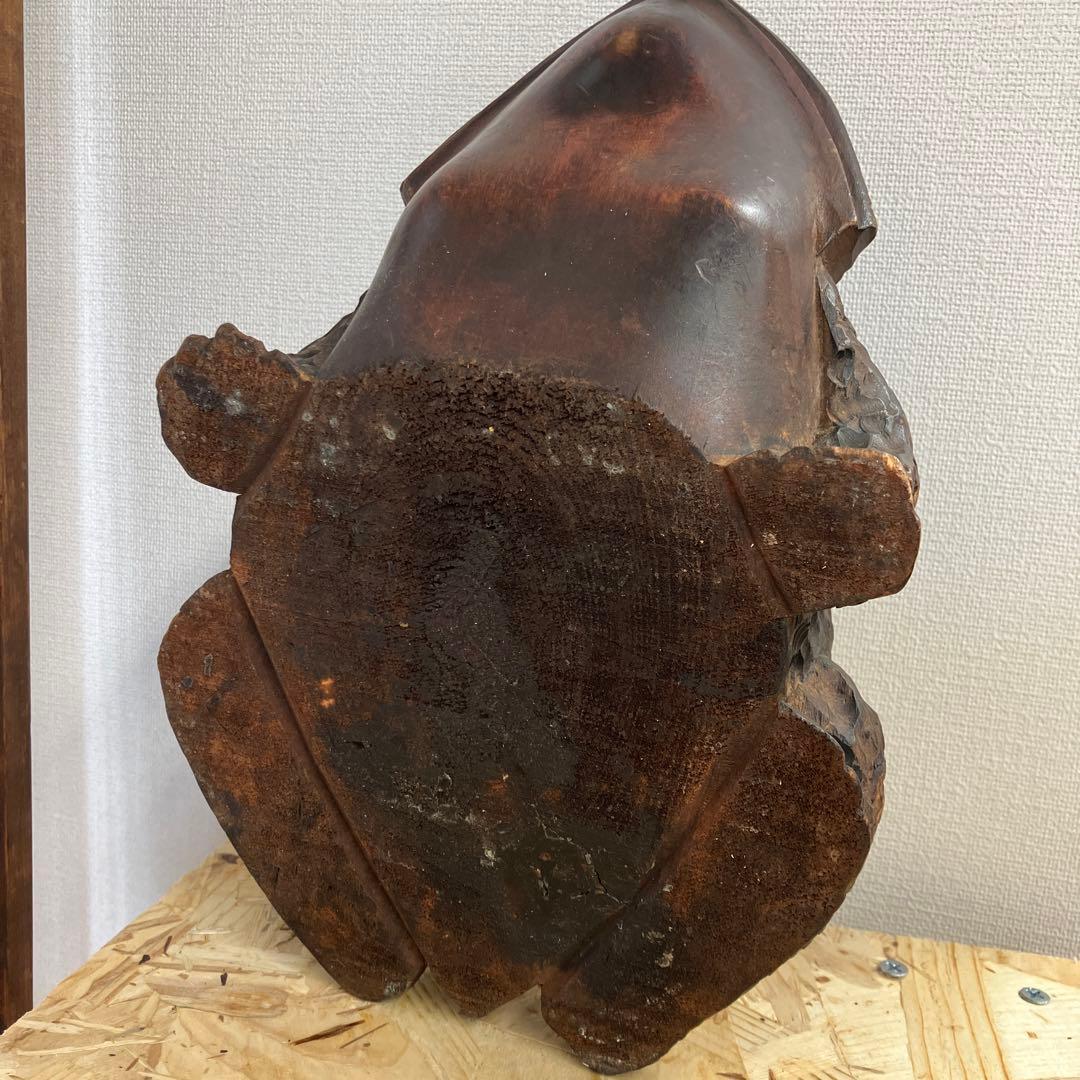 骨董品　福かえる　木彫　かえる　昭和20年頃の作￼N 37kE