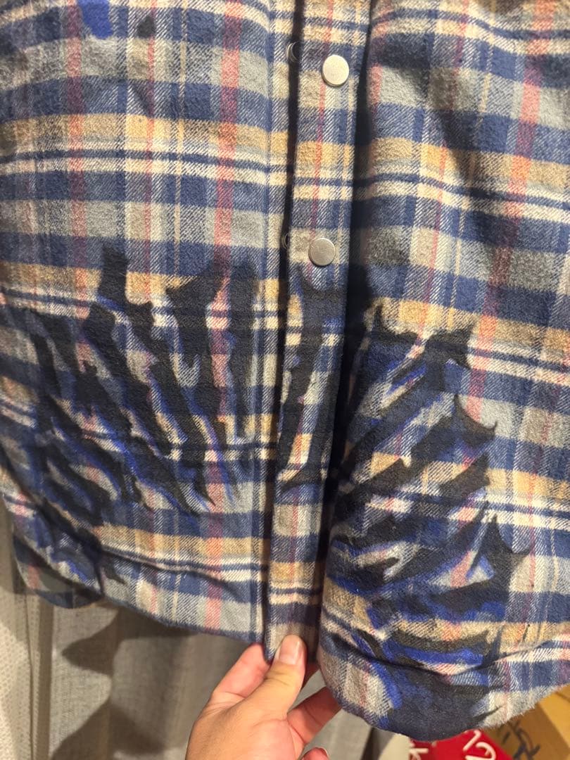 ぶ*】様 CVTVLIST ペイント Drip Check Shirt ブルー