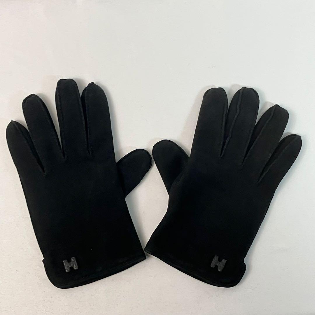 【未使用級】HERMES エルメス　最上級カシミア スエード　手袋　Hロゴ　黒