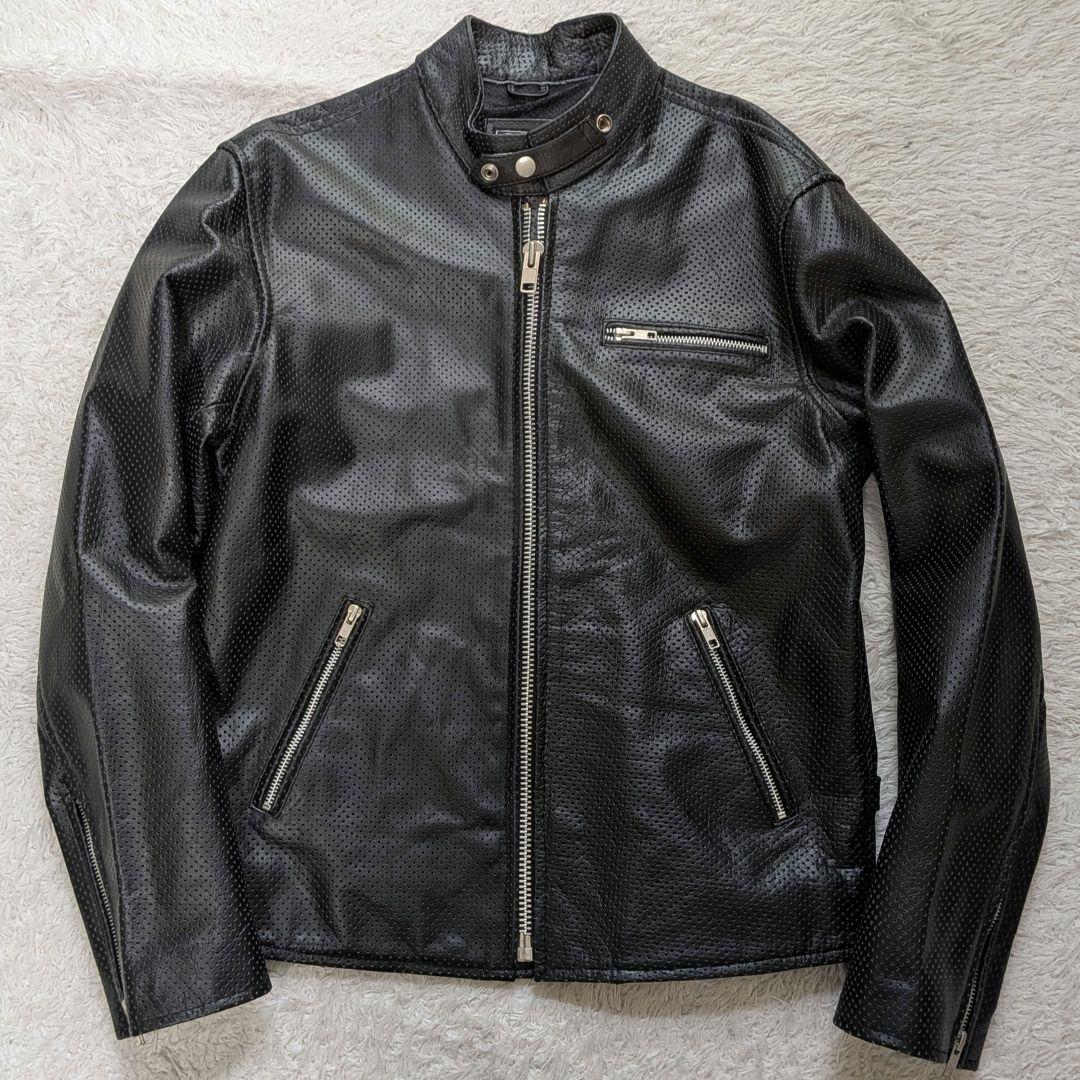 美品 LLサイズ✨ホーンワークス 黒 バッファローレザーライダース　パンチング