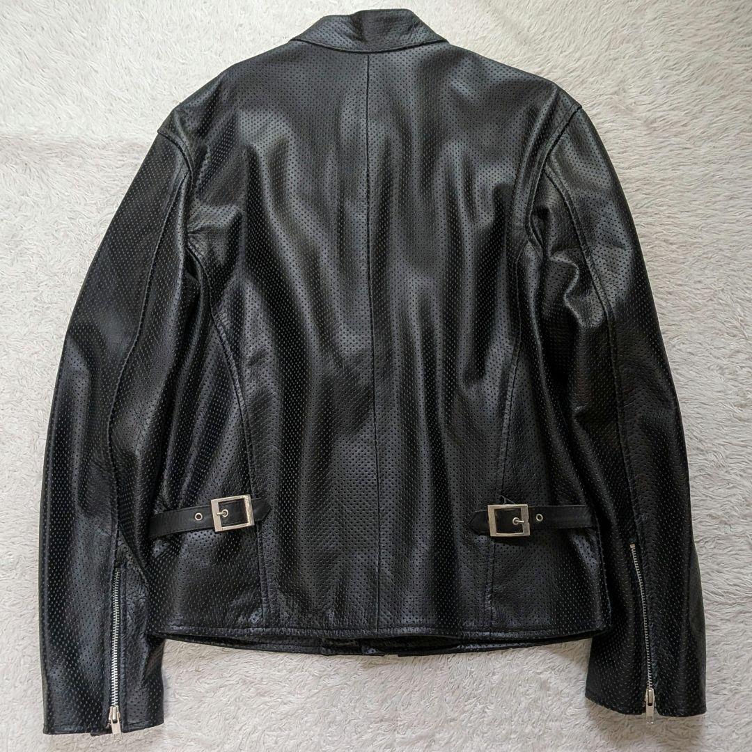 美品 LLサイズ✨ホーンワークス 黒 バッファローレザーライダース　パンチング