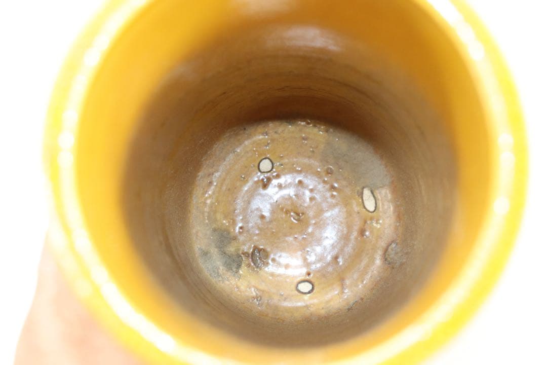 中国　清時代　黄南京　竹節型蓮鷺紋筆入　共箱　アンティーク　送料込み250708