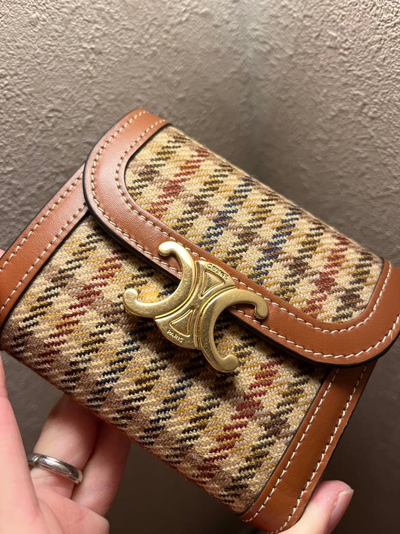 セリーヌ CELINE 三つ折り財布 ウォレット トリオンフ レザー/ツイード