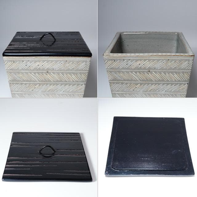 佐久間勝山　三島四方水指　共箱　茶道具　万古焼　松古窯　玄々斎好写