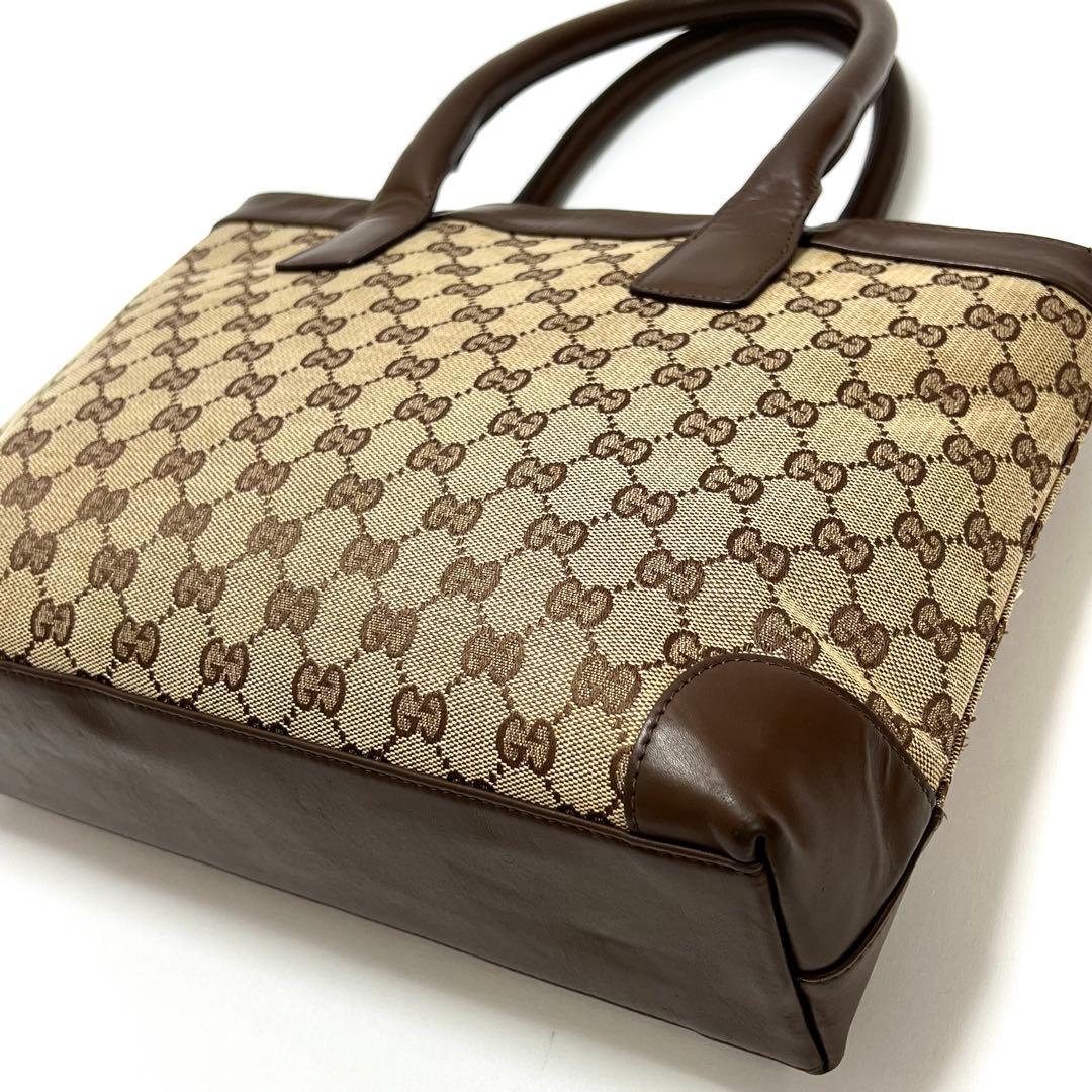 グッチ　トートバッグ　ハンドバッグ　GG柄　キャンバス　レザー　ブラウン