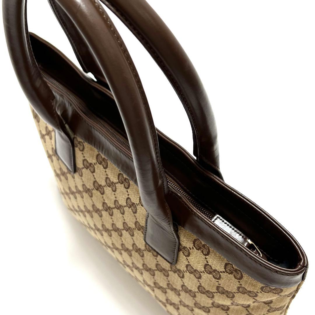 グッチ　トートバッグ　ハンドバッグ　GG柄　キャンバス　レザー　ブラウン