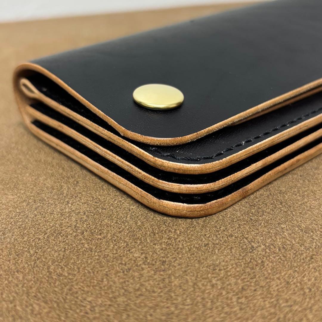 ホースハイド　トラッカーウォレット　ミドル　黒　茶心　3層　alps