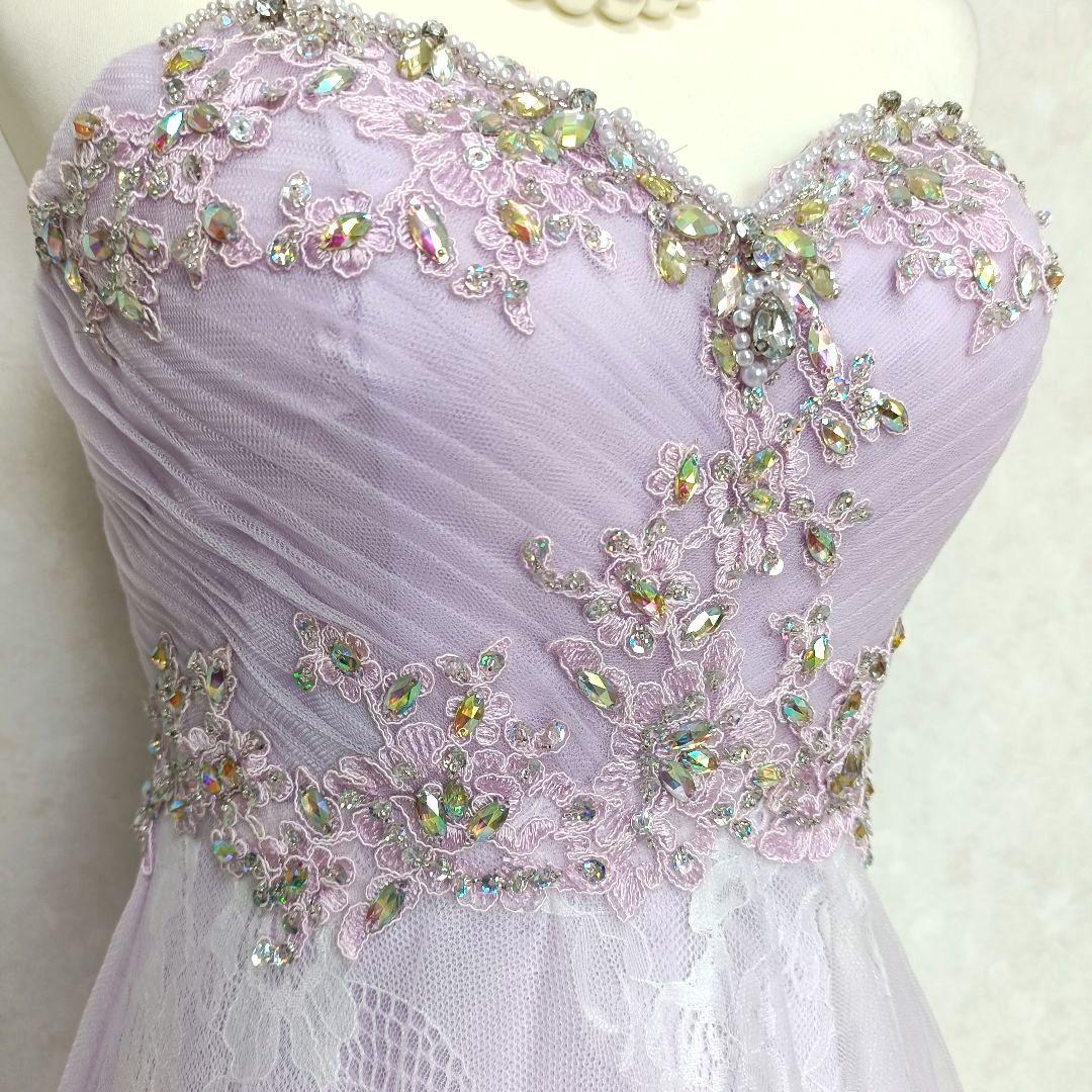 IRMA イルマ 刺繍 ビーズ ビジュー レースアップ ロングドレス 紫 9号