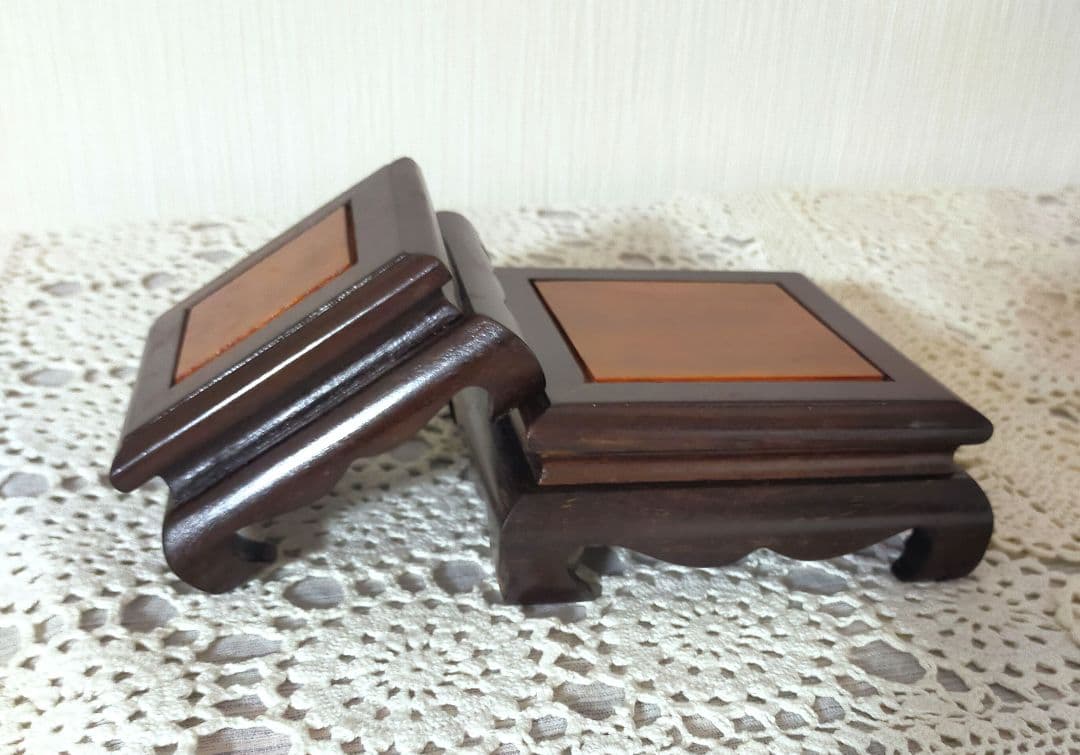 高級唐木　鉄刀木　花梨木　ミニ花台　2点セット　未使用保管品