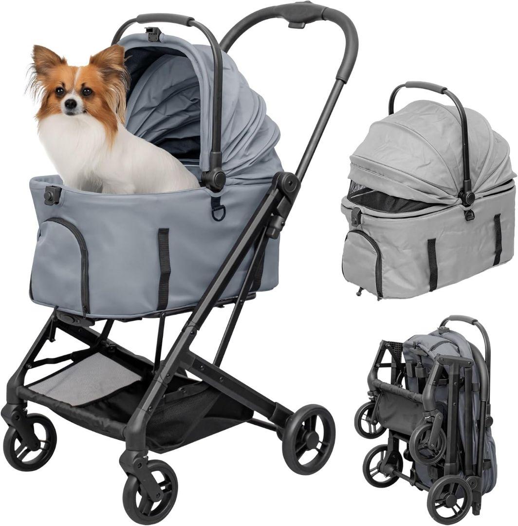 折り畳み 分離 式 ペットカート 犬用 カート バスケット 取り外し可能 グレー