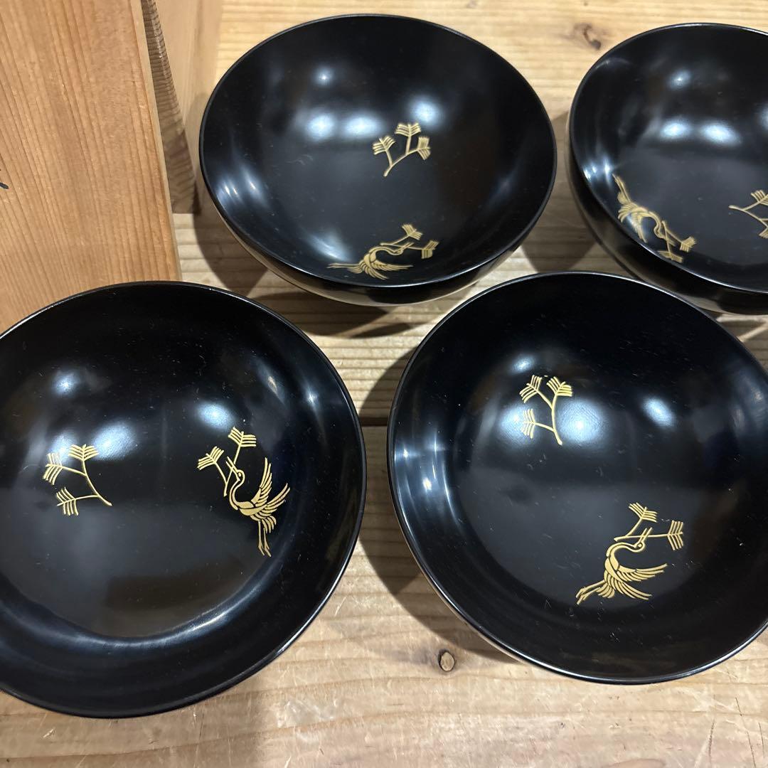 松花堂写 吸物椀 五客 鳳凰蒔絵 松美堂造（大阪 淀屋橋）共箱付き 茶道具