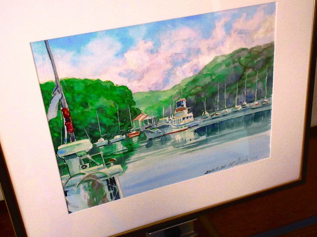 水彩画 港の風景 N. Iwakiri2016年原画F6サイズ