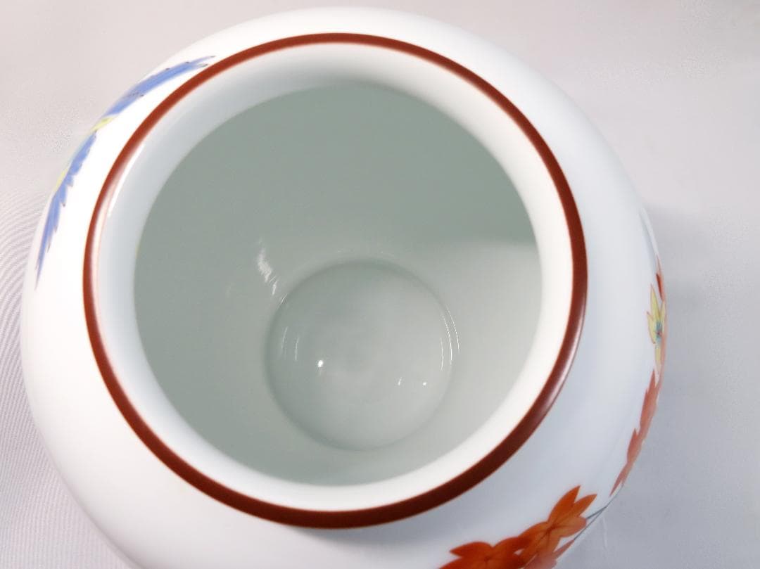 美品 ☆ 十三代酒井田柿右衛門作 花鳥図「秋」の壺 昭和 ヴィンテージ