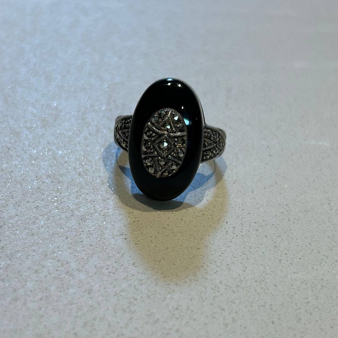 l*n様 11号　ヴィンテージ シルバー925 オニキス　マーカサイト　指輪　リ