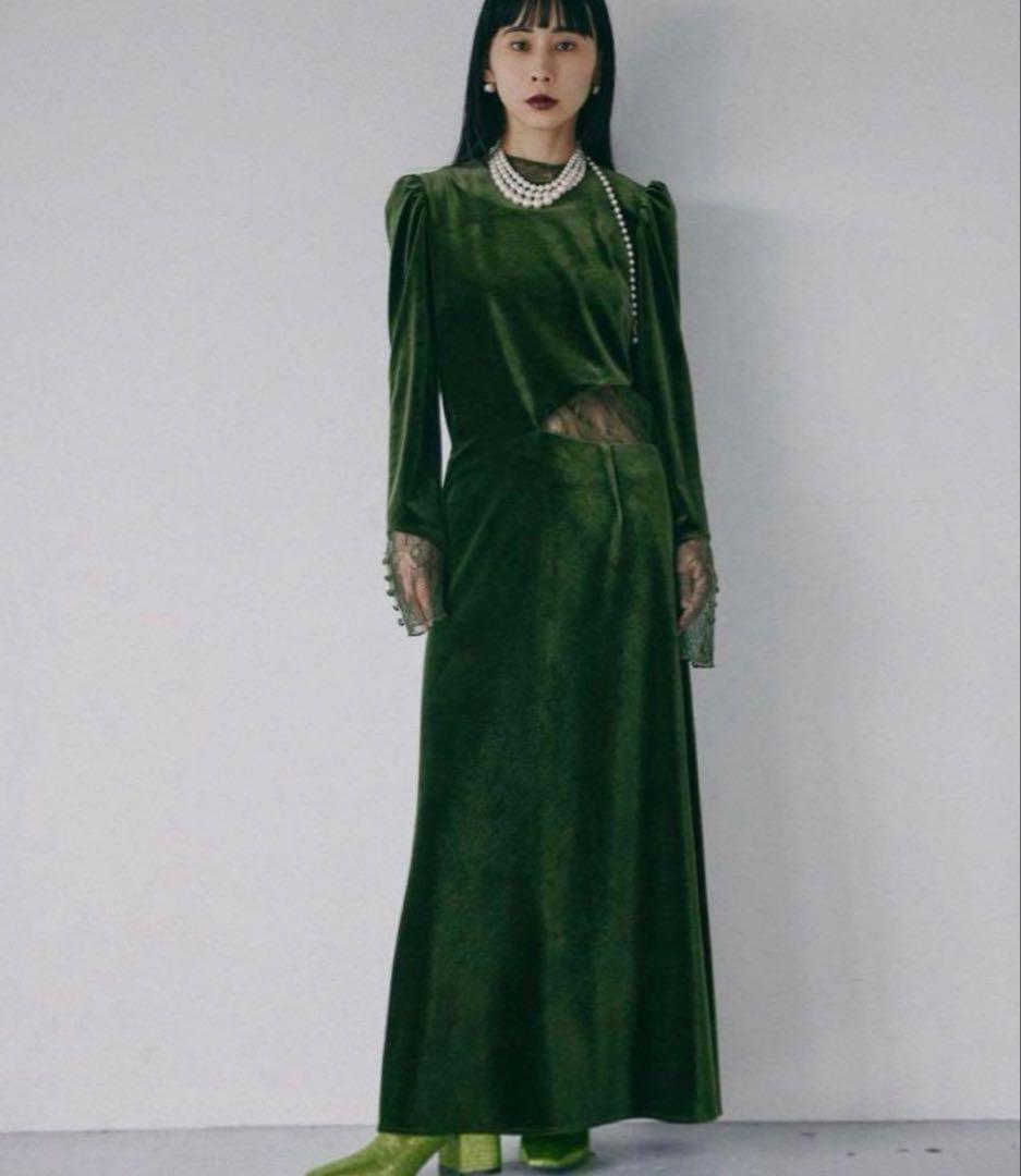 Ameri ベロアホールレースドレス