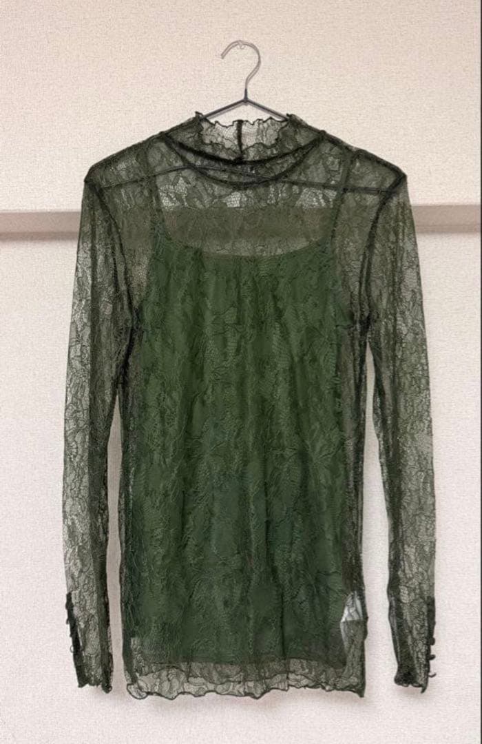 Ameri ベロアホールレースドレス