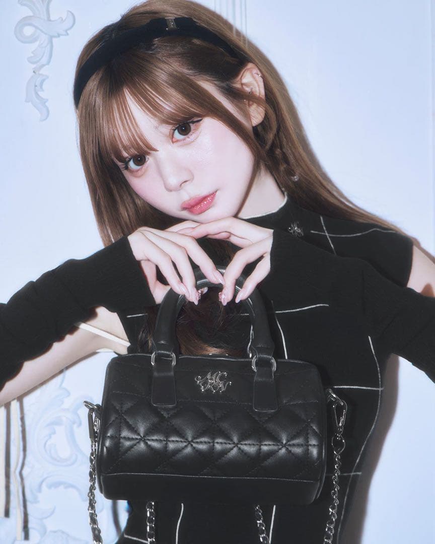 ミシェルマカロン キルティングミニボストン バッグ ブラック