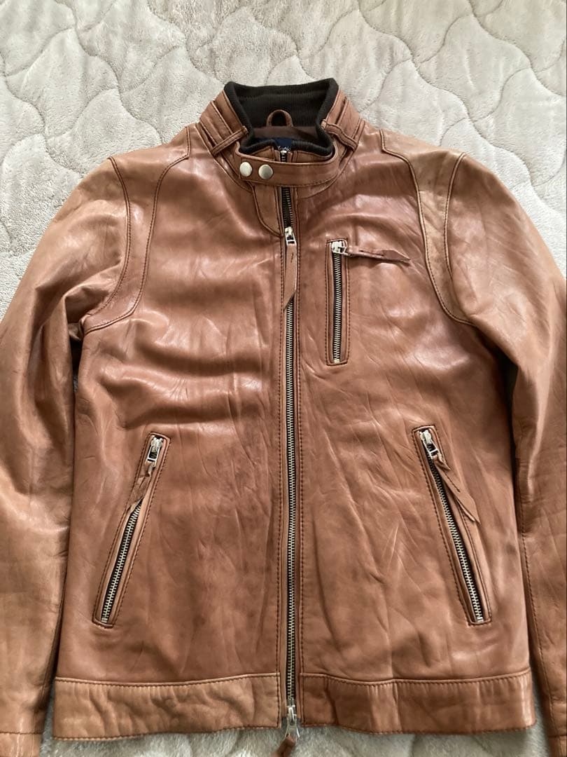 【MEN'S BIGI】羊革 レザージャケット キャメルブラウン トロトロ肌触り