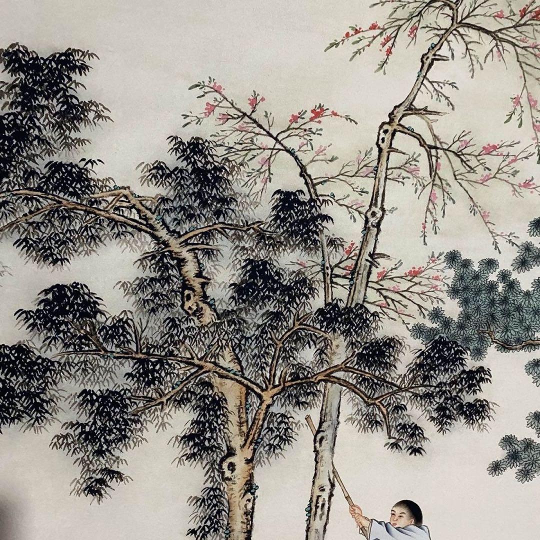 四尺 中堂 人物画 遊江図 仇英風 宣紙 表装済み 防伪証明書付