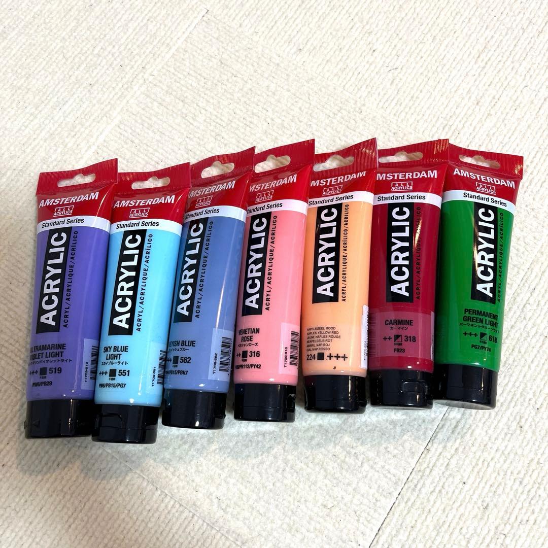 画材まとめ売り メディウム4/アクリル18/ナイフ4/キャンバス2/銀箔