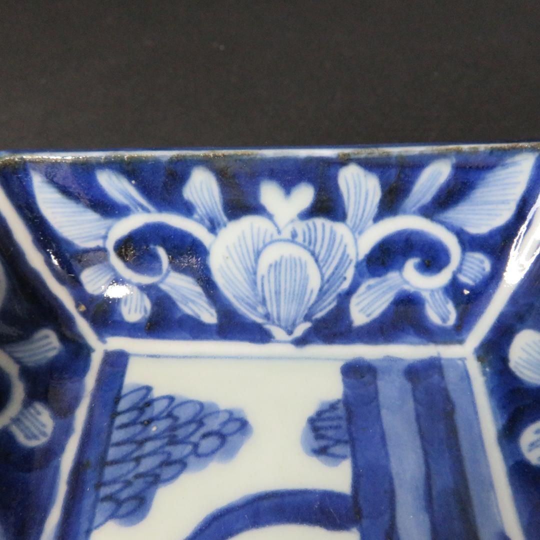 長皿 染付 3枚 窯傷 歪み 古伊万里