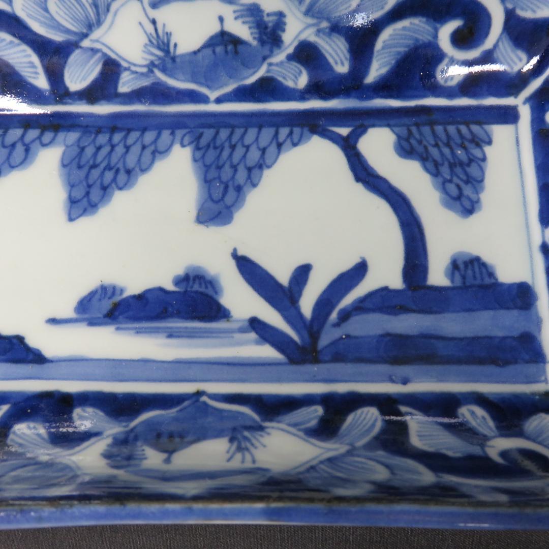 長皿 染付 3枚 窯傷 歪み 古伊万里