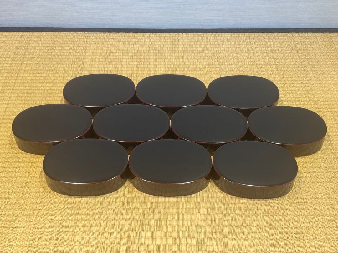 輪島塗 角藤漆器店謹製 溜塗小判型弁当箱 10客 共箱