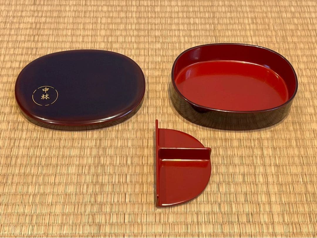 輪島塗 角藤漆器店謹製 溜塗小判型弁当箱 10客 共箱