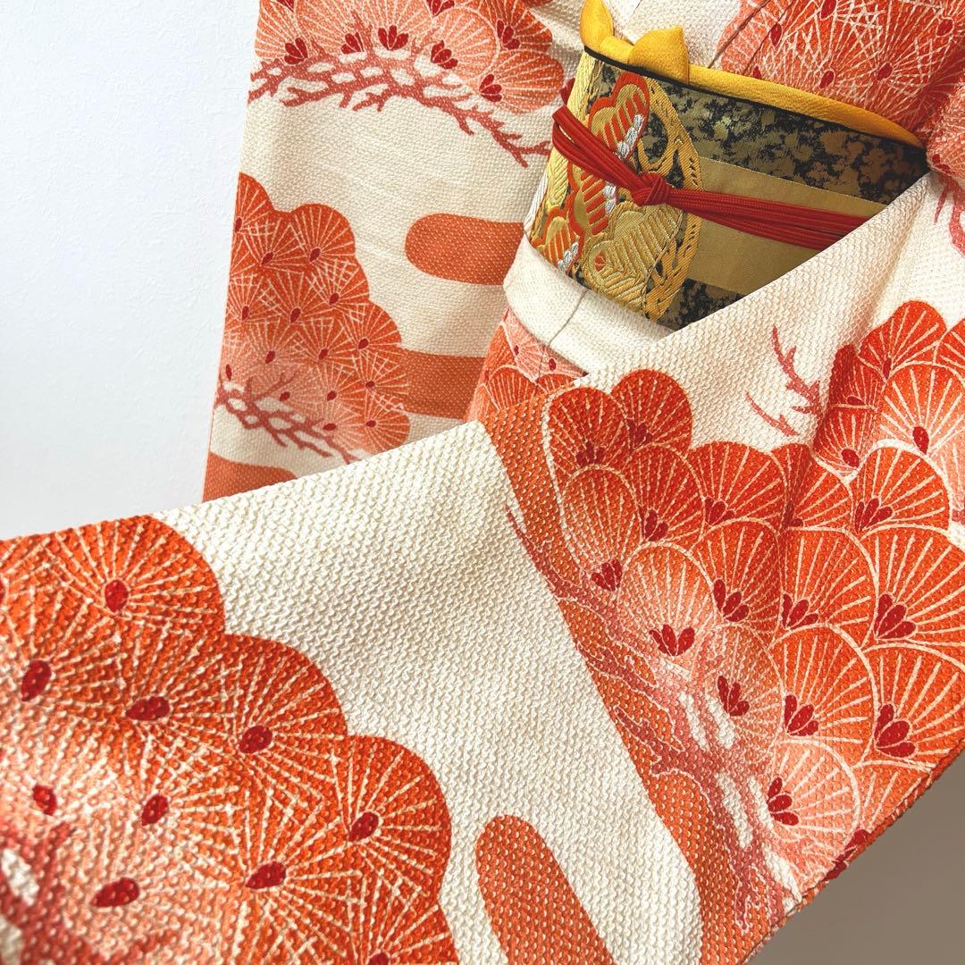 444 振袖フルセット 正絹 朱赤 オレンジ 絞り 藤娘きぬたや 高級 小柄さん