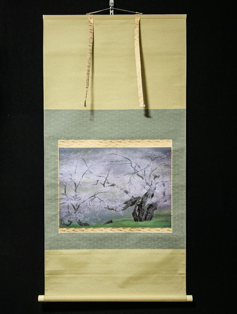 掛軸-1596　中島千波　臥龍桜　印刷工芸作品　共同印刷　岩絵具式複製画