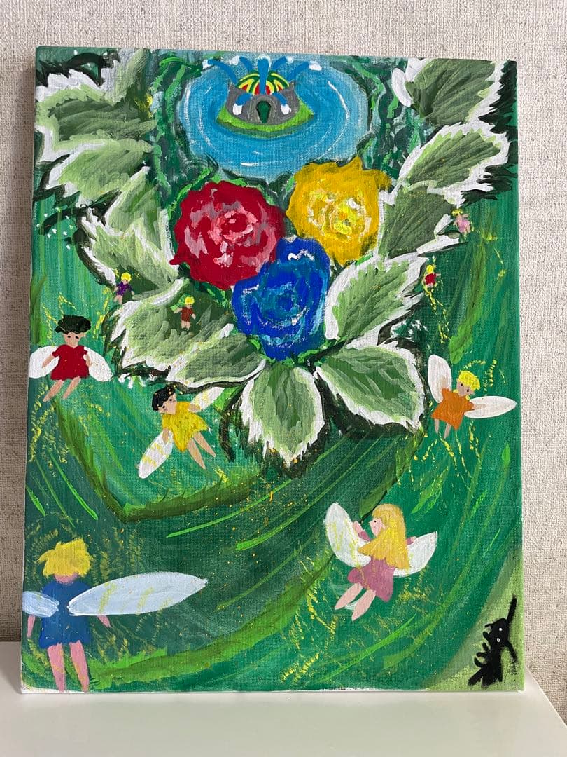自作絵画 妖精 薔薇