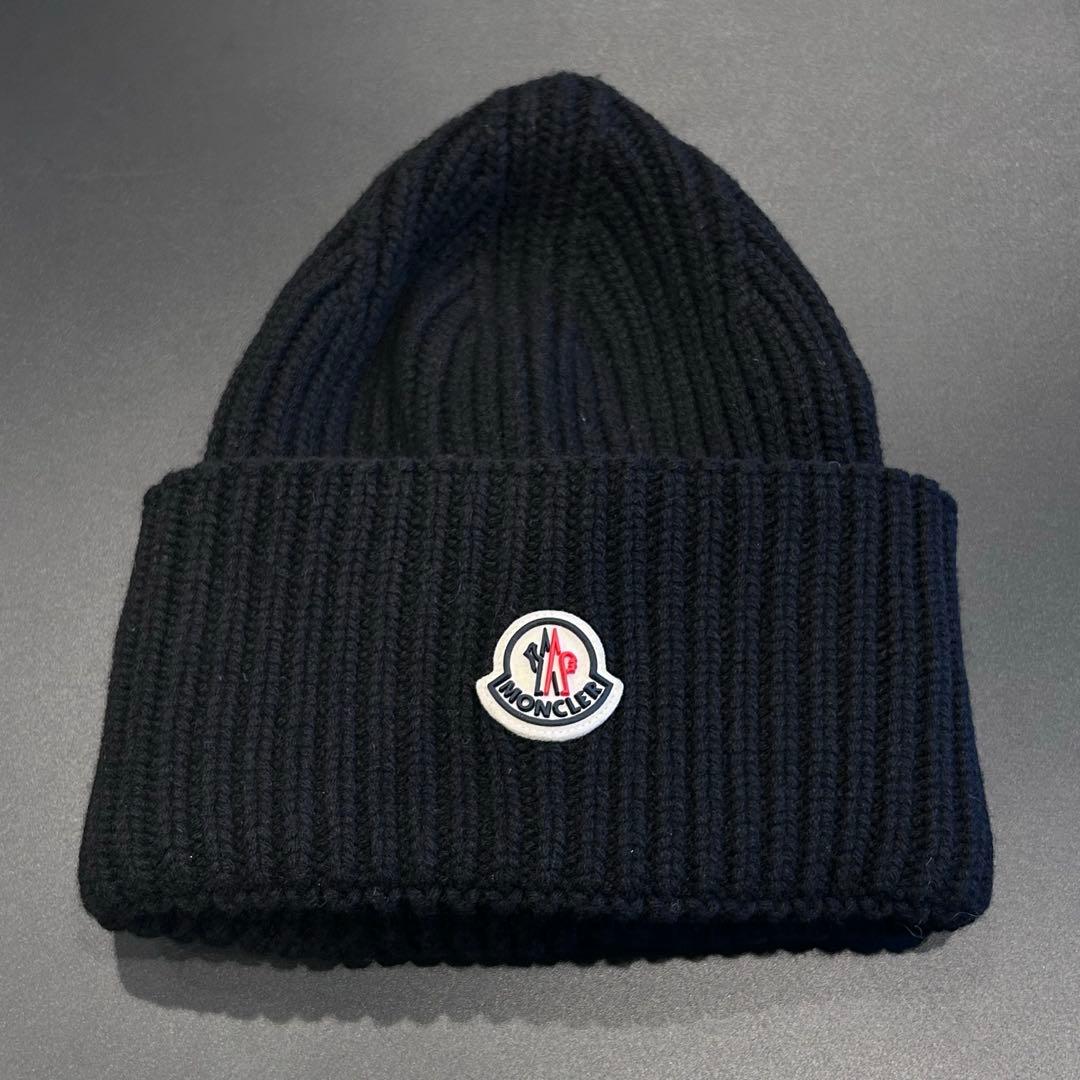 確実正規品MONCLER ブラック ニット帽 カシミヤ