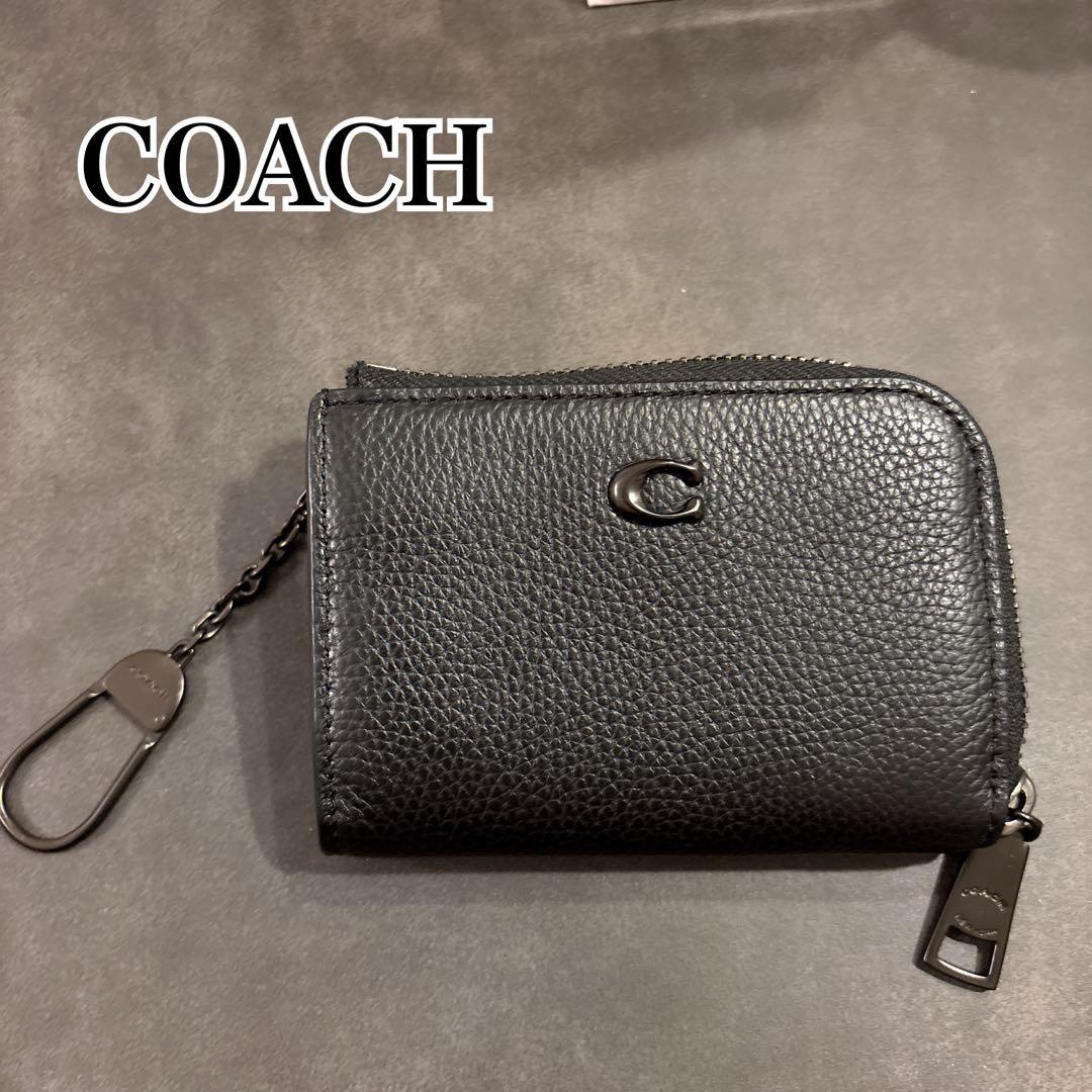 現行・未使用 コーチ ペブルレザー Lジップ キーケース ブラック COACH