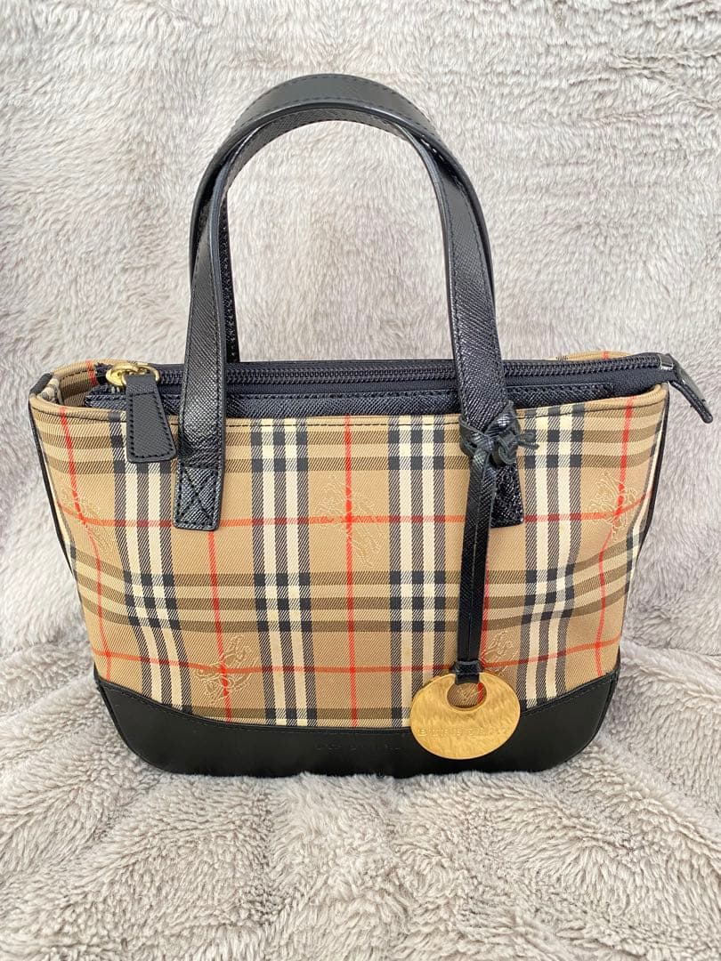 BURBERRY ハンドバッグ キャンバス レザー トートバッグ
