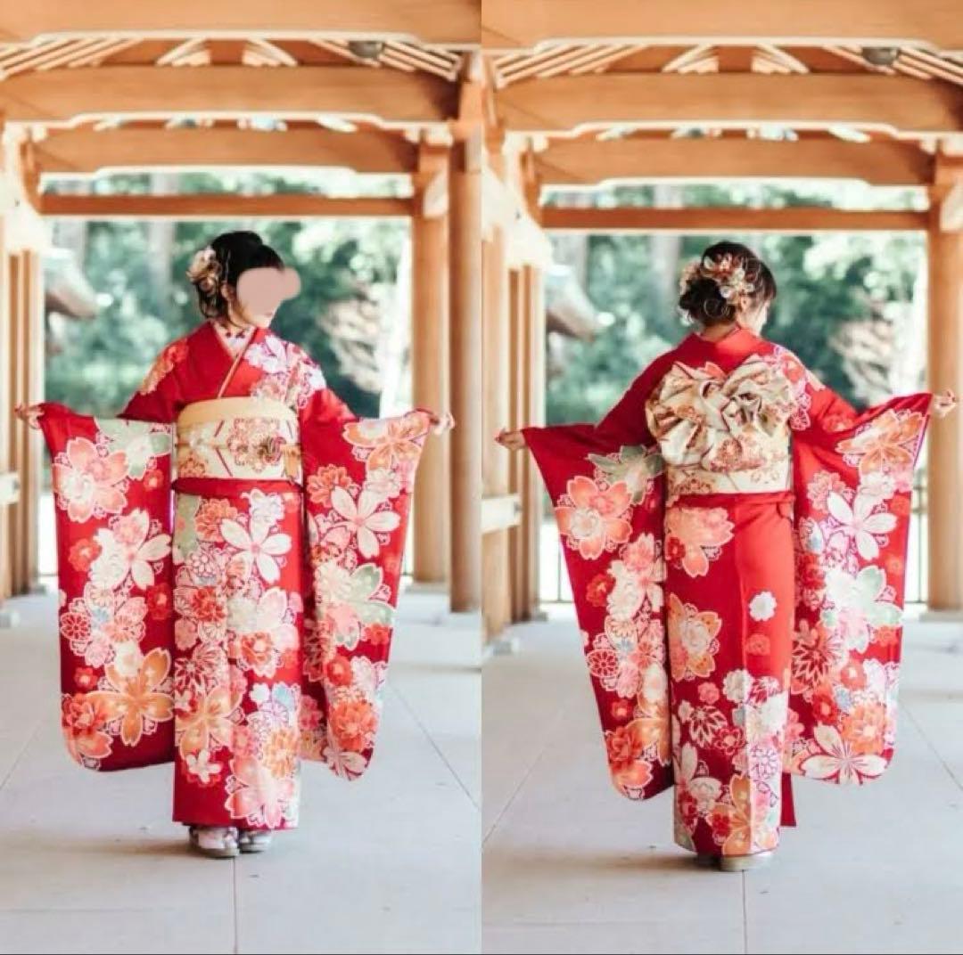 お値下げ⭐︎振袖フルセット　赤　身長149cm仕立て