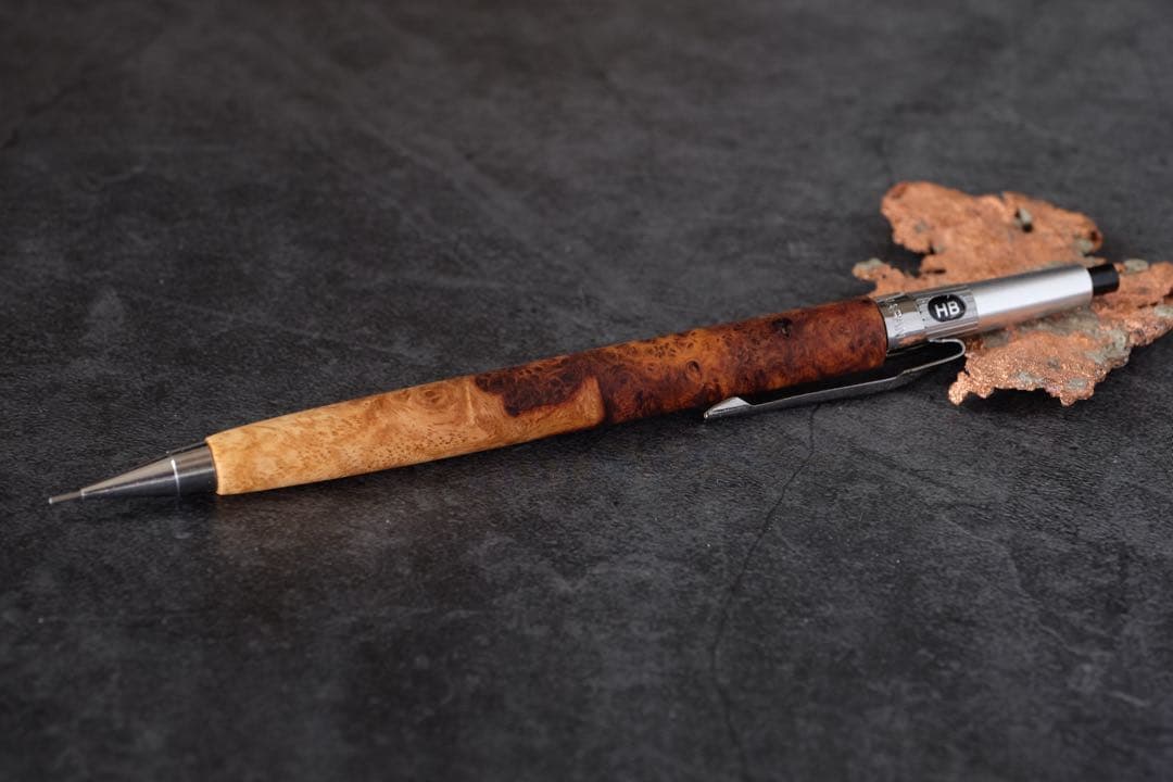 PG5木軸カスタム0225　高村杢工房 製図用シャープペンシル 花梨瘤紅白