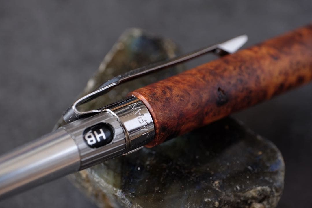 PG5木軸カスタム0225　高村杢工房 製図用シャープペンシル 花梨瘤紅白